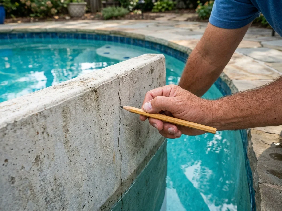 Pencil mark at the end of a pool crack