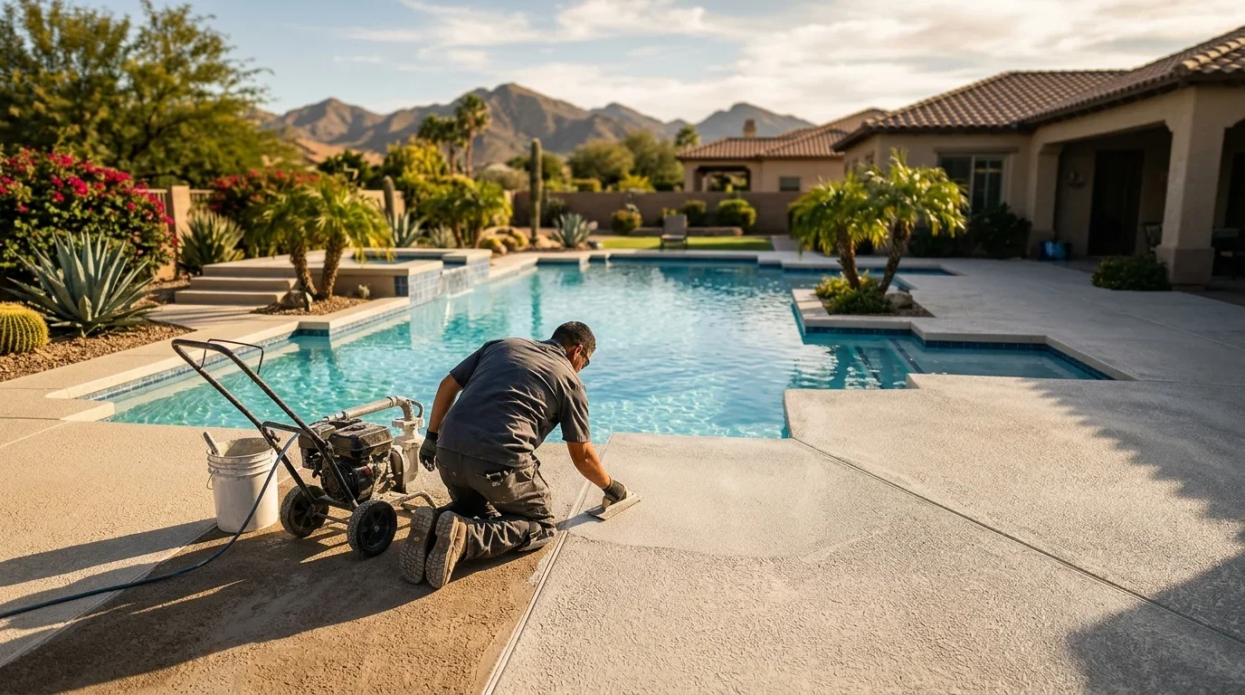 Professional resurfacing restoring the beauty of your backyard pool deck
