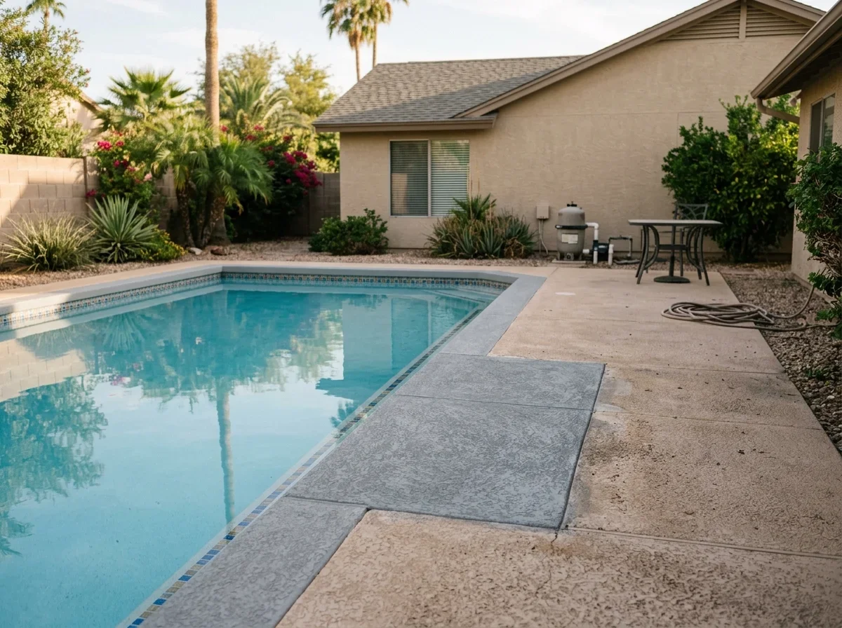 Backyard pool with clear water after a completed repair