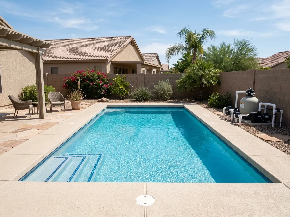 Clear residential swimming pool after routine service